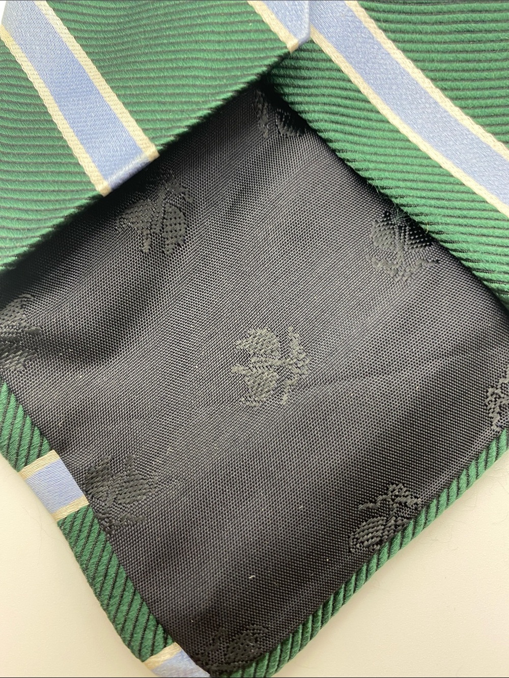 Brooks Brothers Green Tie with Light Blue and Cream Stripes - Picture 4 of 5